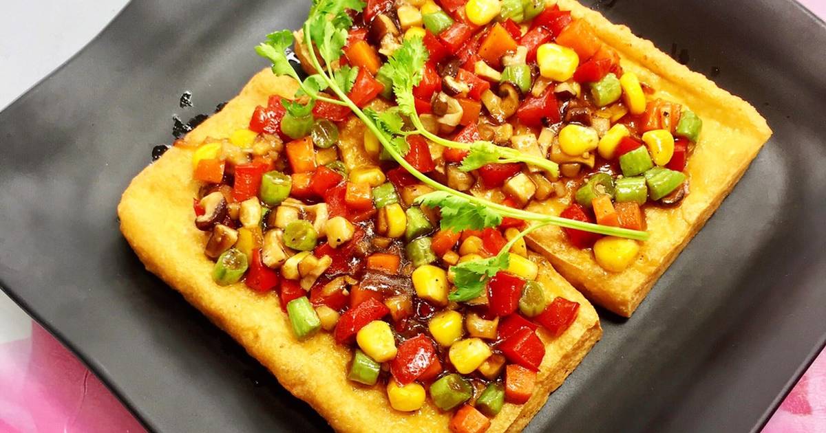 Đậu hũ chiên sốt ngũ sắc